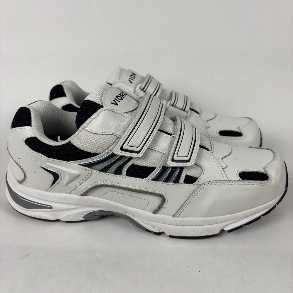 Vionic, Men’s Leather Walking Shoes/Sneakers, White Blue, Size 12W Velcro Straps